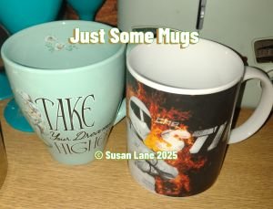 Jeremy Clarkson's friend and co-star on Top Gear mug is The Stig with overlaid text "Just Some Mugs" and "© Susan Lane 2025"