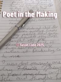 Notepad and pen for writing Poet in the Making for the ColourMine poem with "© Susan Lane 2025"
